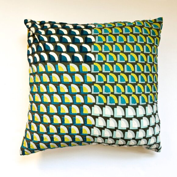 Set of 2: WEST ELM Avant Garde Pillow Cover, Blue/Yellow/Multi - Picture 3 of 12